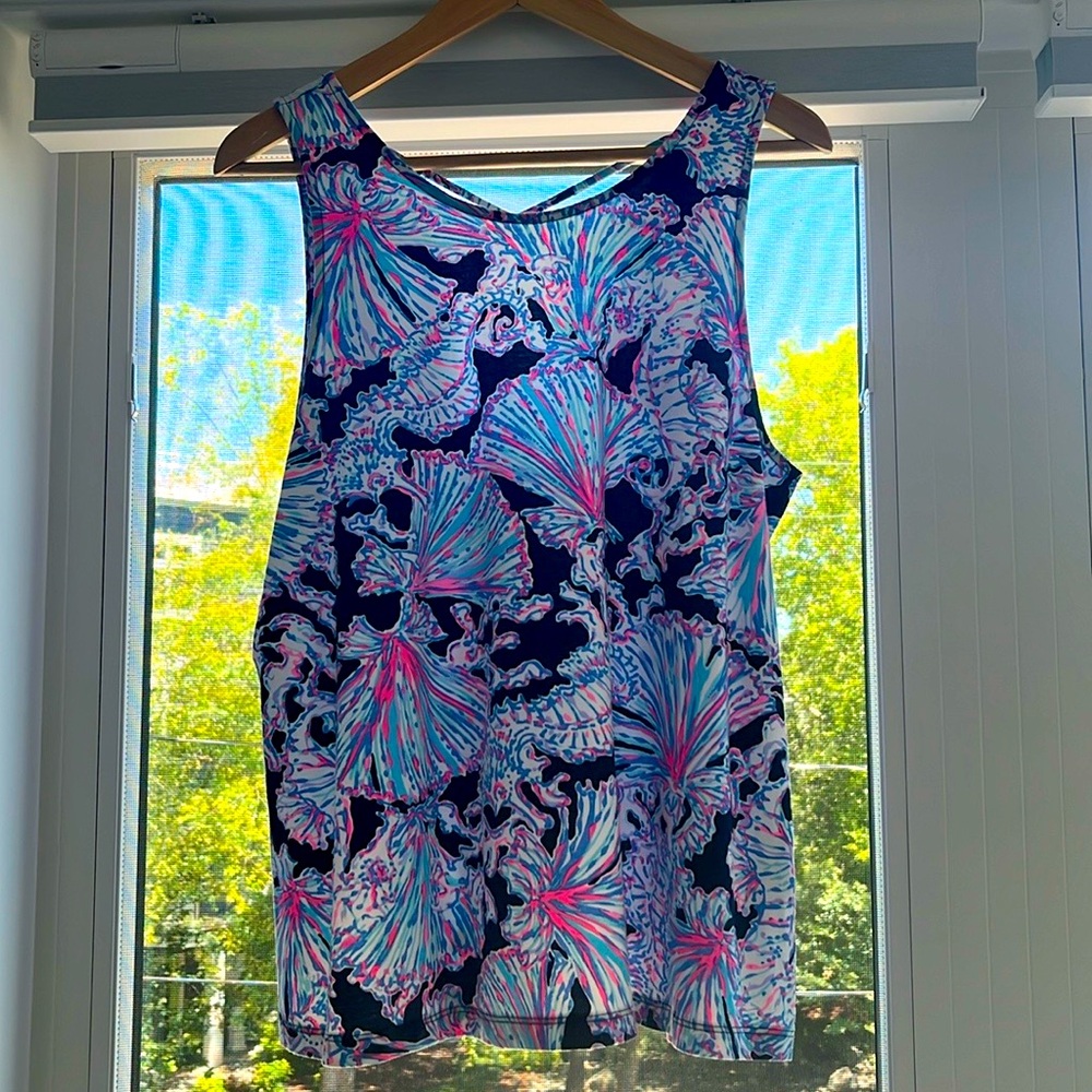 Lilly Pulitzer Like New Kristen Beachy Print Criss Cross Back Tank Top Size L